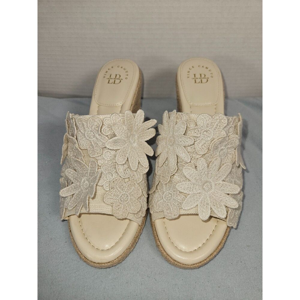 Vince Camuto x Laura Beverlin Daisy Espadrille Wedge Sandals Cream Floral 8.5M